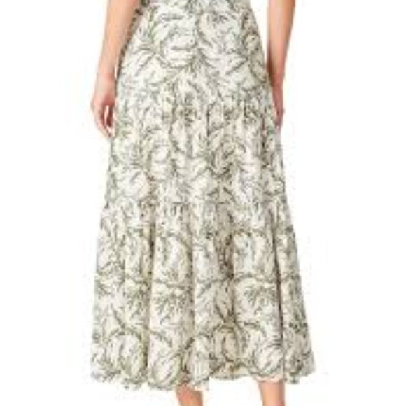 Rachel Zoe Dresses & Skirts - Rachel Zoe Cream and Green 100% Linen Floral Midi Skirt